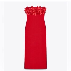 Zara Elegant Red Strapless Dress